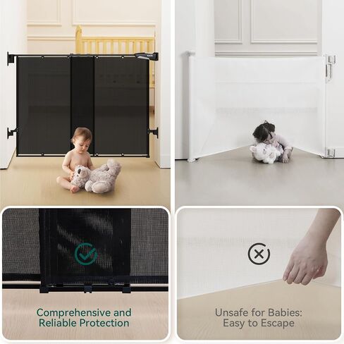 Babelio 26-43" No Bottom Bar Baby Gate for Stairs, Mesh Dog Gate with Large Walk Thru Door, One-Handed Open, Auto-Closing, 2-in-1 Hardware Mount Safety Pet Gate for Doorways and Hallways, Black in Saudi Arabia