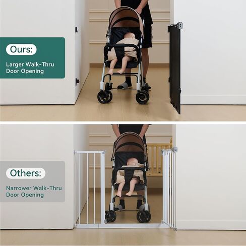 Babelio 26-43" No Bottom Bar Baby Gate for Stairs, Mesh Dog Gate with Large Walk Thru Door, One-Handed Open, Auto-Closing, 2-in-1 Hardware Mount Safety Pet Gate for Doorways and Hallways, Black in Saudi Arabia