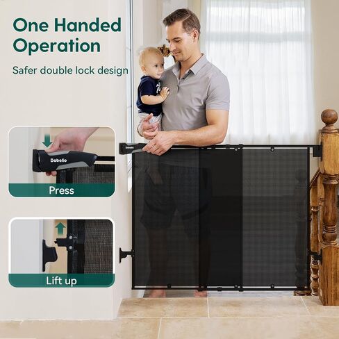 Babelio 26-43" No Bottom Bar Baby Gate for Stairs, Mesh Dog Gate with Large Walk Thru Door, One-Handed Open, Auto-Closing, 2-in-1 Hardware Mount Safety Pet Gate for Doorways and Hallways, Black in Saudi Arabia
