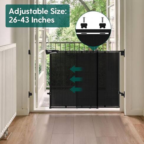 Babelio 26-43" No Bottom Bar Baby Gate for Stairs, Mesh Dog Gate with Large Walk Thru Door, One-Handed Open, Auto-Closing, 2-in-1 Hardware Mount Safety Pet Gate for Doorways and Hallways, Black in Saudi Arabia
