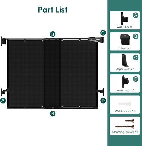 Babelio 26-43" No Bottom Bar Baby Gate for Stairs, Mesh Dog Gate with Large Walk Thru Door, One-Handed Open, Auto-Closing, 2-in-1 Hardware Mount Safety Pet Gate for Doorways and Hallways, Black in Saudi Arabia