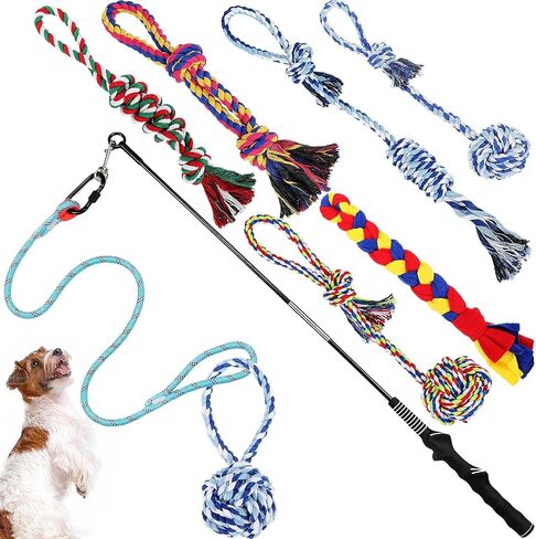 7 Pcs Flirt Pole for Dogs with 6 Flirt Pole Replacement Toys Interactive Flirt Pole Toy with Colorful Dog Rope Toys Puppy Teething Toys Tug Toy for Small Medium Dogs Exercise Training in Saudi Arabia