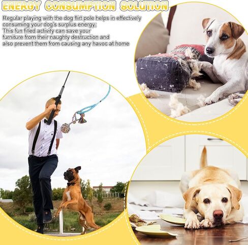 7 Pcs Flirt Pole for Dogs with 6 Flirt Pole Replacement Toys Interactive Flirt Pole Toy with Colorful Dog Rope Toys Puppy Teething Toys Tug Toy for Small Medium Dogs Exercise Training in Saudi Arabia