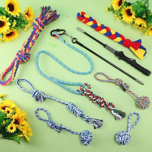 7 Pcs Flirt Pole for Dogs with 6 Flirt Pole Replacement Toys Interactive Flirt Pole Toy with Colorful Dog Rope Toys Puppy Teething Toys Tug Toy for Small Medium Dogs Exercise Training in Saudi Arabia