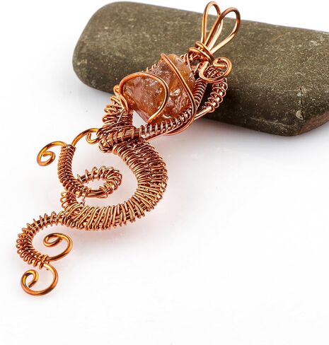 Copper Wire Wrapped Pendant, Natural Raw Brown Zircon Gemstones, Antique Handmade Jewelry, Chakra & Healing Crystals, Rough Stones, December Birthstone in Saudi Arabia