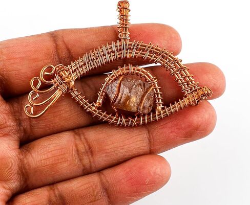 Copper Wire Wrapped Pendant, Natural Raw Brown Zircon Gemstones, Antique Handmade Jewelry, Chakra & Healing Crystals, Rough Stones, December Birthstone in Saudi Arabia