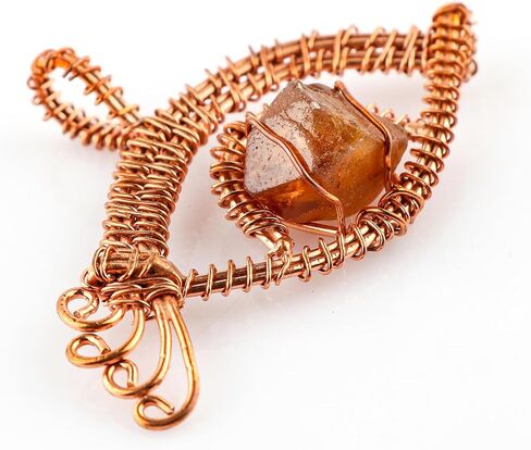 Copper Wire Wrapped Pendant, Natural Raw Brown Zircon Gemstones, Antique Handmade Jewelry, Chakra & Healing Crystals, Rough Stones, December Birthstone in Saudi Arabia