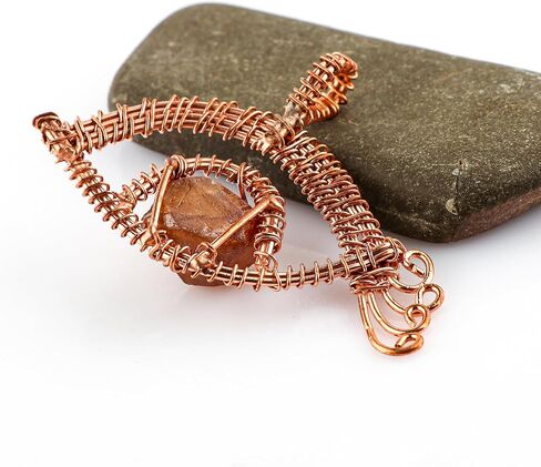 Copper Wire Wrapped Pendant, Natural Raw Brown Zircon Gemstones, Antique Handmade Jewelry, Chakra & Healing Crystals, Rough Stones, December Birthstone in Saudi Arabia