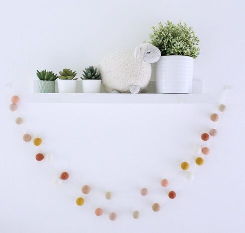 "BoHo Rainbow" Handmade Wool Felt Ball Garland by Sheep Farm Felt- Coral, Peach, Cream, Blush, Apricot, Mustard, Ivory Pom Pom Garland. Adjustable spacing. 7 feet long. 28 one-inch felt balls in Saudi Arabia
