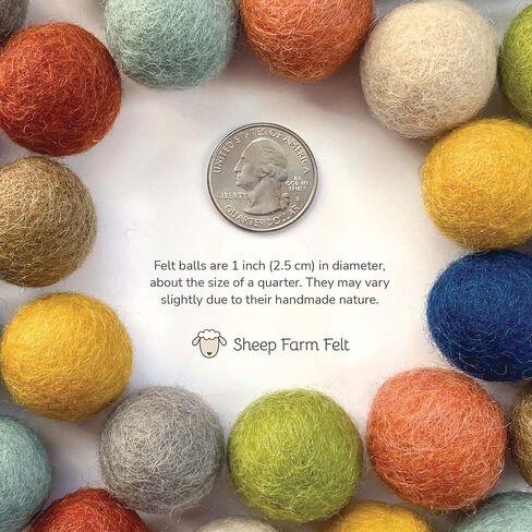 "BoHo Rainbow" Handmade Wool Felt Ball Garland by Sheep Farm Felt- Coral, Peach, Cream, Blush, Apricot, Mustard, Ivory Pom Pom Garland. Adjustable spacing. 7 feet long. 28 one-inch felt balls in Saudi Arabia
