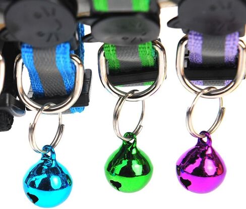 6 قطع عاكسة طوق القط مع الجرس، النايلون قطاع الانفصال طوق القط مختلط الألوان جرو طوق in Kuwait