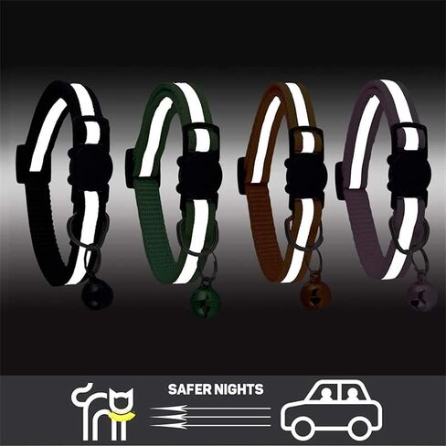 6 قطع عاكسة طوق القط مع الجرس، النايلون قطاع الانفصال طوق القط مختلط الألوان جرو طوق in Kuwait