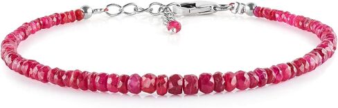 InfinityGemsArt Mozambique Ruby Dainty Bracelet Natural Gemstone Full Beads Bracelets Jewelry for Women, July Birthstone Energy Crystals, Rhodium Plated 925 Sterling Silver Chain 8 inch in Saudi Arabia