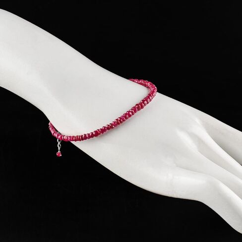InfinityGemsArt Mozambique Ruby Dainty Bracelet Natural Gemstone Full Beads Bracelets Jewelry for Women, July Birthstone Energy Crystals, Rhodium Plated 925 Sterling Silver Chain 8 inch in Saudi Arabia