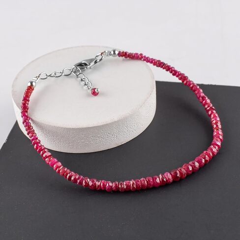 InfinityGemsArt Mozambique Ruby Dainty Bracelet Natural Gemstone Full Beads Bracelets Jewelry for Women, July Birthstone Energy Crystals, Rhodium Plated 925 Sterling Silver Chain 8 inch in Saudi Arabia