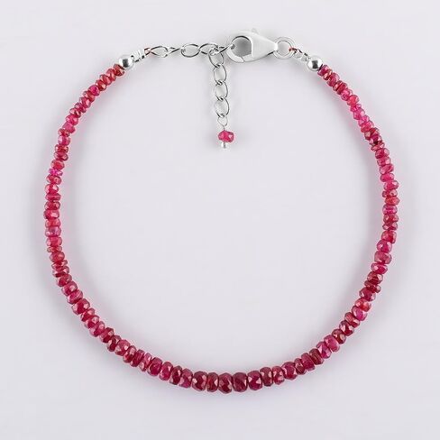 InfinityGemsArt Mozambique Ruby Dainty Bracelet Natural Gemstone Full Beads Bracelets Jewelry for Women, July Birthstone Energy Crystals, Rhodium Plated 925 Sterling Silver Chain 8 inch in Saudi Arabia