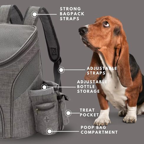 Pet Carrier Backpack with Poop Bag, Cat & Dog Treats & Water Bottle Compartment, Breathable Pet Carrier Small to Medium Cat, Dog, Puppies, Travel Pet Carrier with Comfortable & Secure Straps in Saudi Arabia