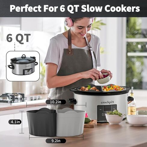 OUTXE Upgraded Slow Cooker Divider Liner fit 6 QT Crockpot, Reusable & Leakproof Silicone Crockpot Divider, Dishwasher Safe Cooking Liner for 6 Quart Pot in Saudi Arabia