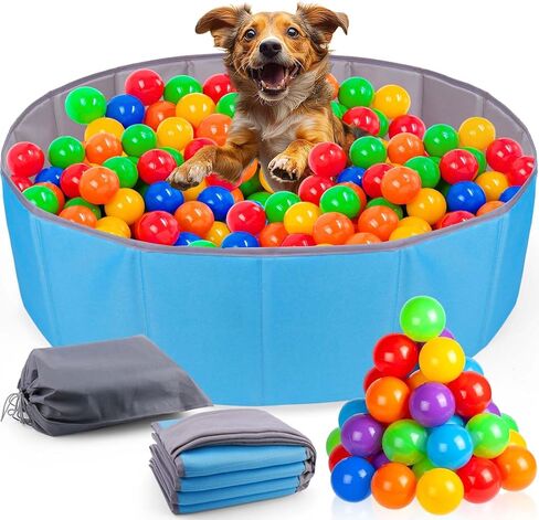 Juome Dog Ball Pit مع الكرات المضمنة، حفرة الكرة القابلة للطي للكلاب والقطط، تحمل أكثر من 500 كرة، ألعاب الكلاب التفاعلية للداخلية والخارجية in Kuwait