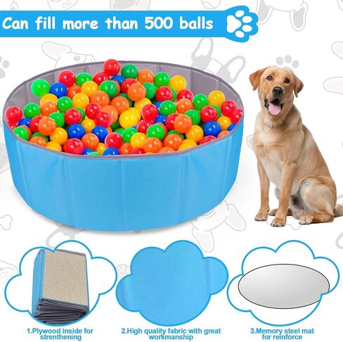 Juome Dog Ball Pit مع الكرات المضمنة، حفرة الكرة القابلة للطي للكلاب والقطط، تحمل أكثر من 500 كرة، ألعاب الكلاب التفاعلية للداخلية والخارجية in Kuwait