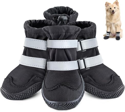 أحذية Idepet للكلاب الصغيرة الكبيرة، أحذية للكلاب مضادة للانزلاق، مقاومة للماء لحماية أقدام الكلاب من المطر الثلجي، أحذية للكلاب الشتوية بأشرطة عاكسة (أسود، مقاس 6: 2.5 بوصة (العرض)) in Kuwait