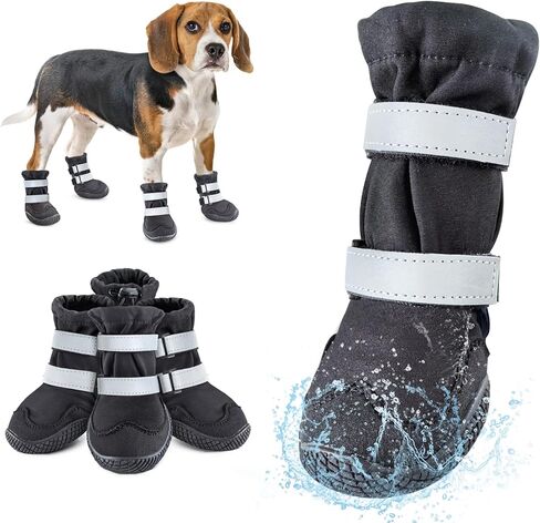 أحذية Idepet للكلاب الصغيرة الكبيرة، أحذية للكلاب مضادة للانزلاق، مقاومة للماء لحماية أقدام الكلاب من المطر الثلجي، أحذية للكلاب الشتوية بأشرطة عاكسة (أسود، مقاس 6: 2.5 بوصة (العرض)) in Kuwait