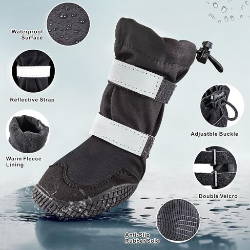 أحذية Idepet للكلاب الصغيرة الكبيرة، أحذية للكلاب مضادة للانزلاق، مقاومة للماء لحماية أقدام الكلاب من المطر الثلجي، أحذية للكلاب الشتوية بأشرطة عاكسة (أسود، مقاس 6: 2.5 بوصة (العرض)) in Kuwait