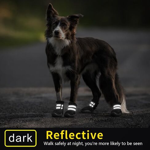 أحذية Idepet للكلاب الصغيرة الكبيرة، أحذية للكلاب مضادة للانزلاق، مقاومة للماء لحماية أقدام الكلاب من المطر الثلجي، أحذية للكلاب الشتوية بأشرطة عاكسة (أسود، مقاس 6: 2.5 بوصة (العرض)) in Kuwait