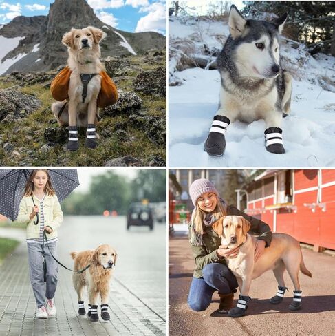 أحذية Idepet للكلاب الصغيرة الكبيرة، أحذية للكلاب مضادة للانزلاق، مقاومة للماء لحماية أقدام الكلاب من المطر الثلجي، أحذية للكلاب الشتوية بأشرطة عاكسة (أسود، مقاس 6: 2.5 بوصة (العرض)) in Kuwait