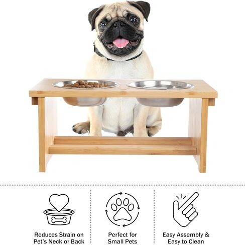 حامل أوعية مرتفعة للكلاب - يمكن تعديله إلى 3 ارتفاعات للحيوانات الأليفة الصغيرة والمتوسطة والكبيرة - أوعية للكلاب من الفولاذ المقاوم للصدأ بسعة 34 أونصة لكل منها من بيت ميكر (رمادي) in Kuwait