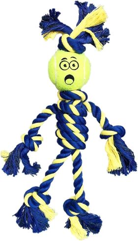 Petsport Twisted Chews Extremely Durable Rope Tug Dog Toys Great for Heavy Chewers and Teething Puppies (Mini Braided Rope Rasta Man w/1.5" Tennis Ball) in Kuwait