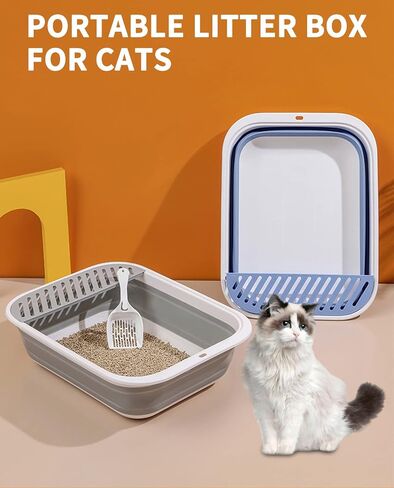 BNOSDM 8 Pcs Small Kitten Collapsible Litter Box Low Entry for Travel Set, Litter Boxes for Senior Cats, Foldable Cat Toilet, Open Small Litter Pan for Kittens (Blue) in Saudi Arabia