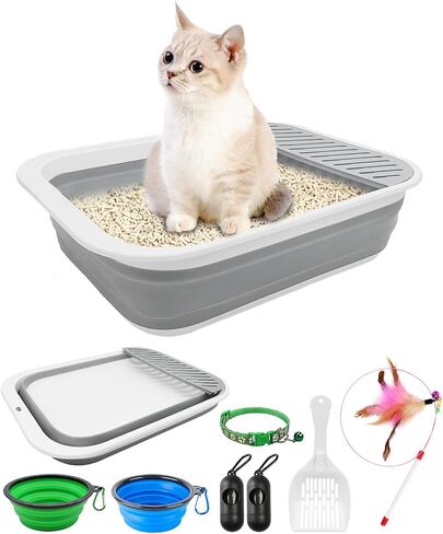 BNOSDM 8 Pcs Small Kitten Collapsible Litter Box Low Entry for Travel Set, Litter Boxes for Senior Cats, Foldable Cat Toilet, Open Small Litter Pan for Kittens (Blue) in Saudi Arabia