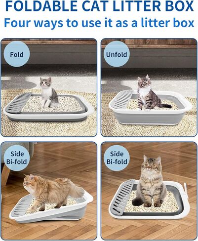 BNOSDM 8 Pcs Small Kitten Collapsible Litter Box Low Entry for Travel Set, Litter Boxes for Senior Cats, Foldable Cat Toilet, Open Small Litter Pan for Kittens (Blue) in Saudi Arabia