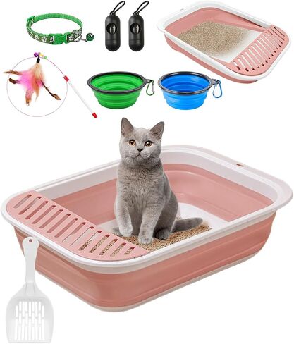 BNOSDM 8 Pcs Small Kitten Collapsible Litter Box Low Entry for Travel Set, Litter Boxes for Senior Cats, Foldable Cat Toilet, Open Small Litter Pan for Kittens (Blue) in Saudi Arabia