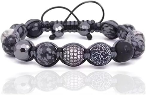 Luxury Natural Stones Bracelet Healing Crystals Bracelet Obsidian, Onyx, Jasper, Hematite, Agate, Micro Pave CZ Ball 10mm Beads Adjustable Macrame Bracelet EXCLUSIVE YOGA GIRL USA HANDMADE (obsidian) in Saudi Arabia