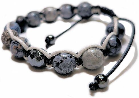 Luxury Natural Stones Bracelet Healing Crystals Bracelet Obsidian, Onyx, Jasper, Hematite, Agate, Micro Pave CZ Ball 10mm Beads Adjustable Macrame Bracelet EXCLUSIVE YOGA GIRL USA HANDMADE (obsidian) in Saudi Arabia