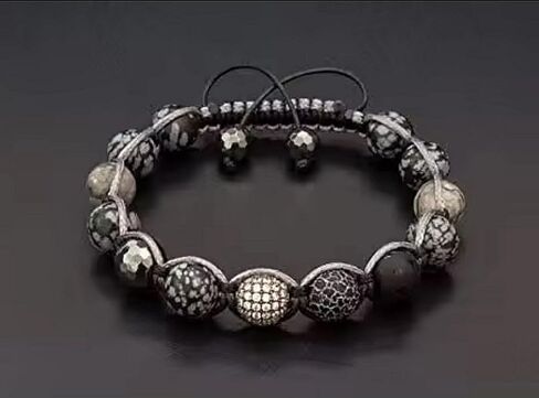 Luxury Natural Stones Bracelet Healing Crystals Bracelet Obsidian, Onyx, Jasper, Hematite, Agate, Micro Pave CZ Ball 10mm Beads Adjustable Macrame Bracelet EXCLUSIVE YOGA GIRL USA HANDMADE (obsidian) in Saudi Arabia