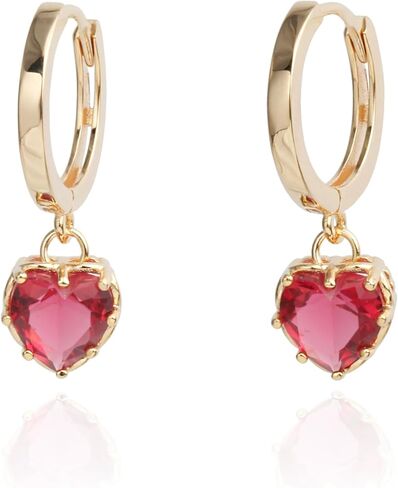 Mini Heart Earrings Dangling 925 Sterling Silver Garnet Red Heart Solitaire Huggie Hoop Earrings in Saudi Arabia