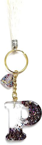 Rayna Magic Initial Resin Keychain A-Z: Handmade Gift for Women, Girls, Girlfriend, Wife, Mom, Daughter, Sister, Best Friend (P) in Saudi Arabia