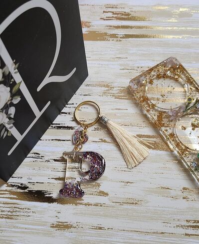 Rayna Magic Initial Resin Keychain A-Z: Handmade Gift for Women, Girls, Girlfriend, Wife, Mom, Daughter, Sister, Best Friend (P) in Saudi Arabia