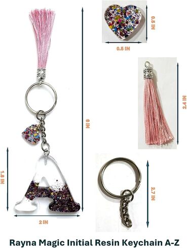 Rayna Magic Initial Resin Keychain A-Z: Handmade Gift for Women, Girls, Girlfriend, Wife, Mom, Daughter, Sister, Best Friend (P) in Saudi Arabia