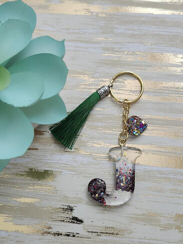 Rayna Magic Initial Resin Keychain A-Z: Handmade Gift for Women, Girls, Girlfriend, Wife, Mom, Daughter, Sister, Best Friend (P) in Saudi Arabia