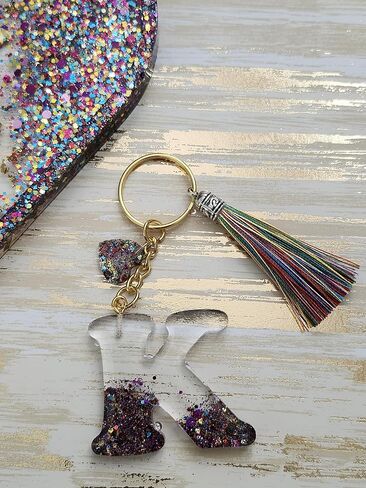 Rayna Magic Initial Resin Keychain A-Z: Handmade Gift for Women, Girls, Girlfriend, Wife, Mom, Daughter, Sister, Best Friend (P) in Saudi Arabia