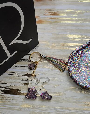 Rayna Magic Initial Resin Keychain A-Z: Handmade Gift for Women, Girls, Girlfriend, Wife, Mom, Daughter, Sister, Best Friend (P) in Saudi Arabia