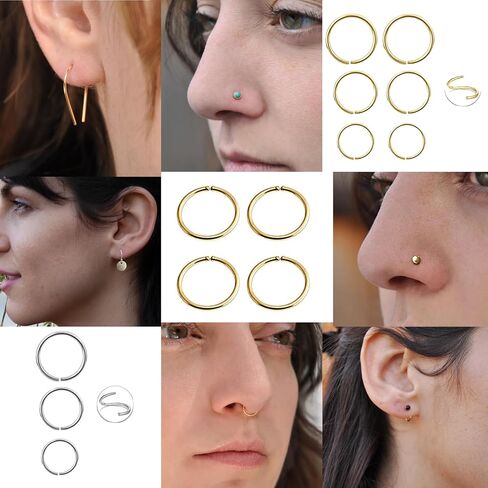 2 Pairs Set Nose Cartilage Nose Rings Small Hoops Earrings Set for Women Tragus Septum Helix Thin Multiple Piercing (6mm/22 gauge/ 2 pairs, 14K Gold Filled) in Saudi Arabia