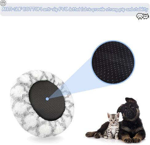 Dog Bed for Indoor, Faux Fur Calming Dog & Cat Bed 24' Anti-Anxiety Donut Soft Plush Cushion for Small Medium Dogs & Cats with Slip-Resistant Bottom (Grey+White) in Saudi Arabia