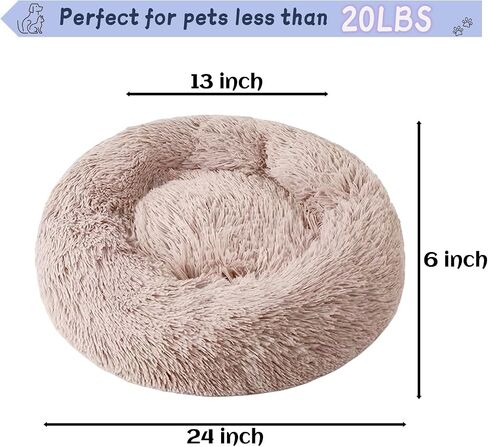 Dog Bed for Indoor, Faux Fur Calming Dog & Cat Bed 24' Anti-Anxiety Donut Soft Plush Cushion for Small Medium Dogs & Cats with Slip-Resistant Bottom (Grey+White) in Saudi Arabia