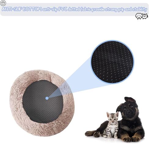 Dog Bed for Indoor, Faux Fur Calming Dog & Cat Bed 24' Anti-Anxiety Donut Soft Plush Cushion for Small Medium Dogs & Cats with Slip-Resistant Bottom (Grey+White) in Saudi Arabia