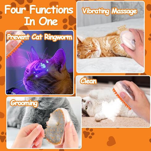AIERSA 4 in 1 Cat Steam Brush,Spritz Defur Comb for Cats,New Upgrade Cat Grooming Brush with Real Steam,Wood's Lamp,Electric Massage,Clean in Saudi Arabia